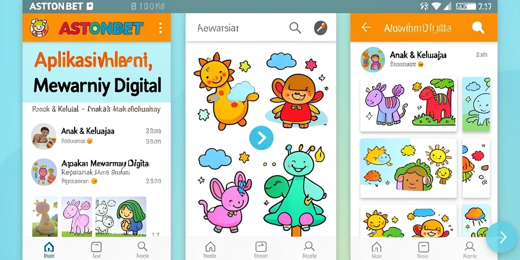 Antarmuka aplikasi ASTONBET dengan berbagai pilihan gambar mewarnai.