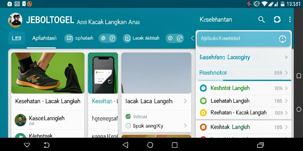 Antarmuka aplikasi JEBOLTOGEL yang menampilkan pelacakan langkah dengan informasi kesehatan.