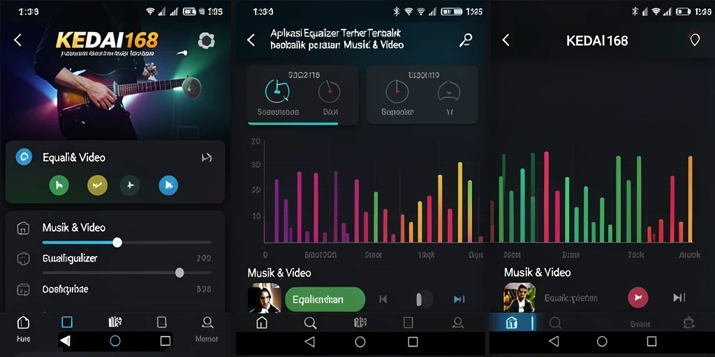 Screenshot antarmuka KEDAI168 menampilkan pengaturan Equalizer yang menarik.