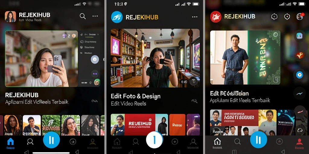 Tampilan antarmuka REJEKIHUB saat mengedit video Reels.
